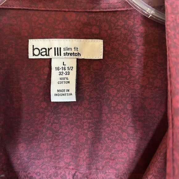 New Bar III Burgundy Red Button Down Long Sleeve Collared Dress Shirt L - Picture 6 of 10